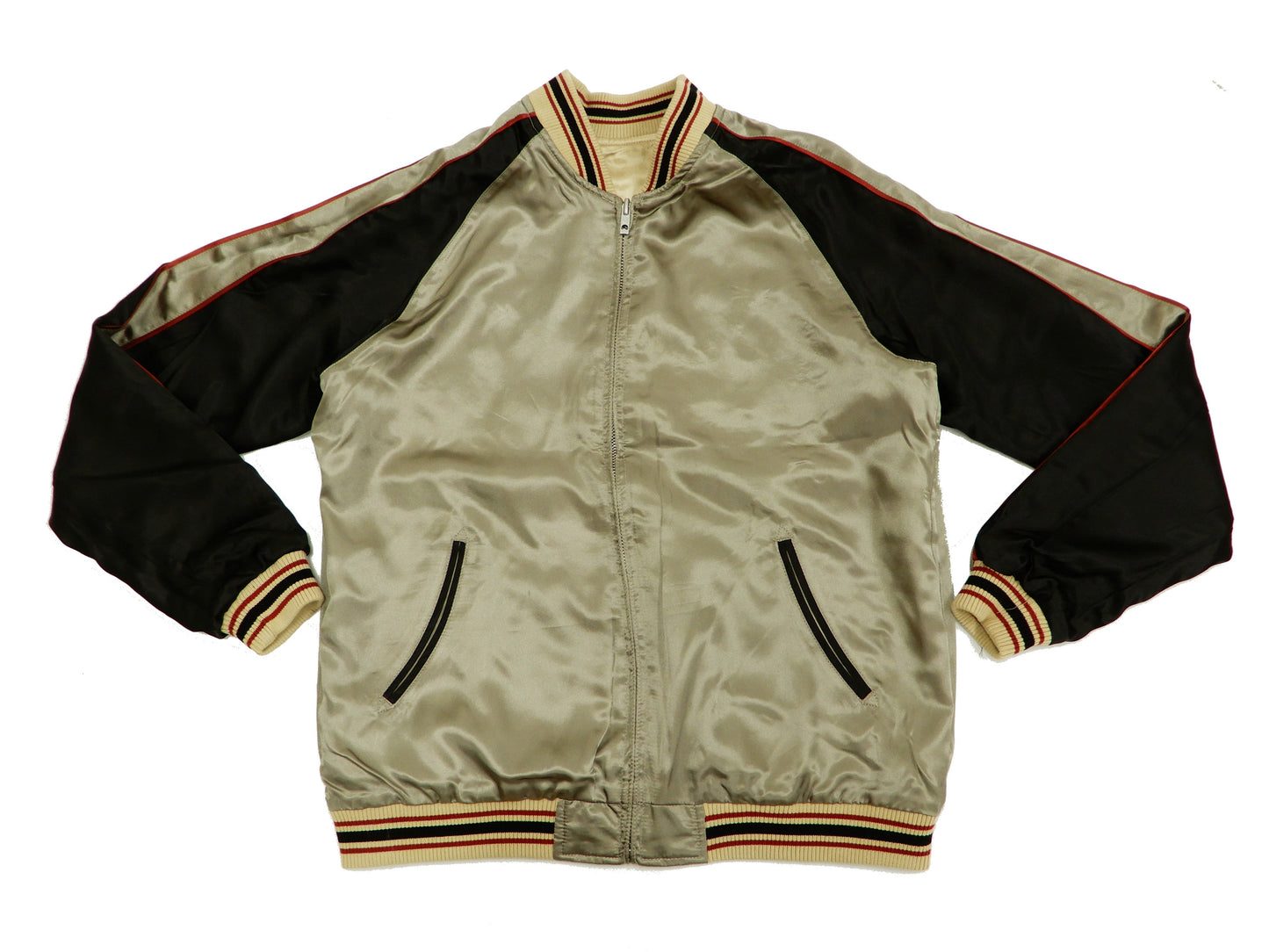 Japanesque Mens Japanese Souvenir Jacket Goldfish Bowl Sukajan 3RSJ-045 Beige/Black
