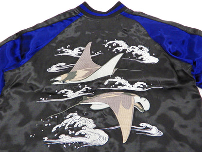 Japanesque Men's Japanese Souvenir Jacket Manta Ray Sukajan 3RSJ-048 BlacK/Navy-Blue