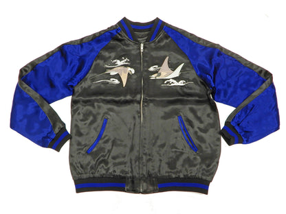 Japanesque Men's Japanese Souvenir Jacket Manta Ray Sukajan 3RSJ-048 BlacK/Navy-Blue