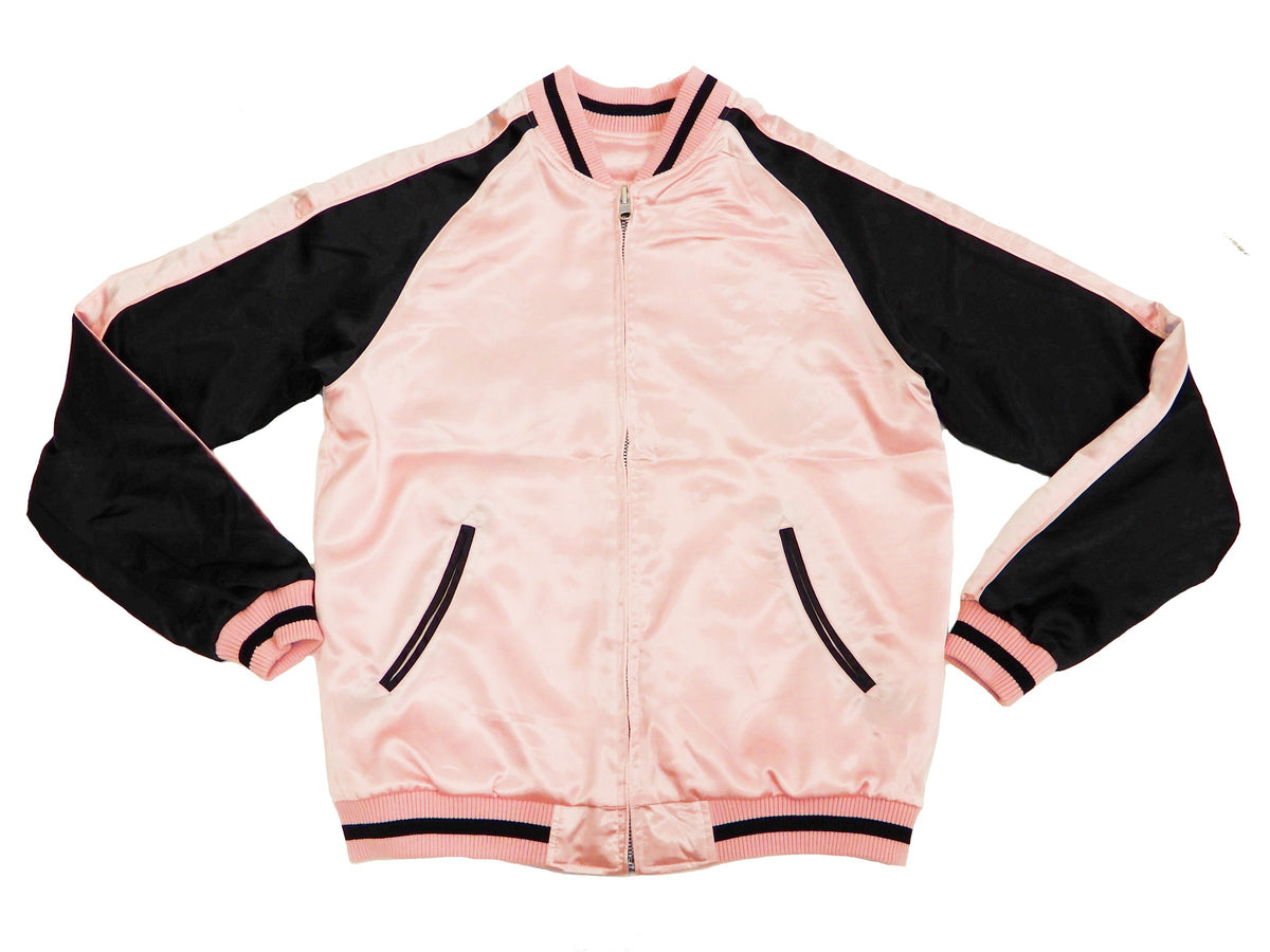 Japanesque Sukajan Men's Japanese Souvenir Jacket Crane 3RSJ-302 Pink/Black