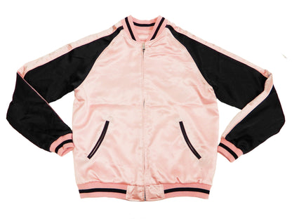 Japanesque Sukajan Men's Japanese Souvenir Jacket Crane 3RSJ-302 Pink/Black