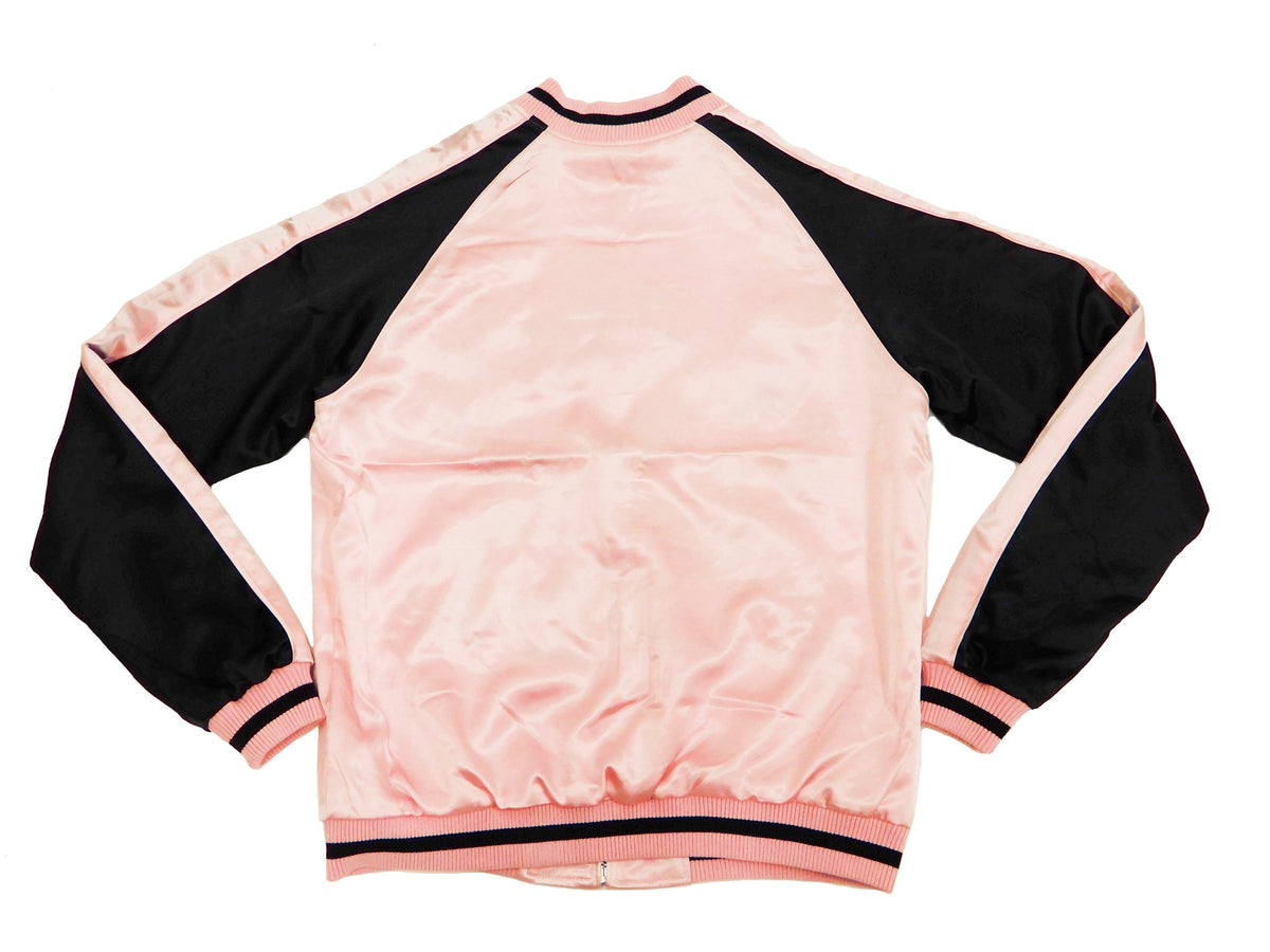Japanesque Sukajan Men's Japanese Souvenir Jacket Crane 3RSJ-302 Pink/Black