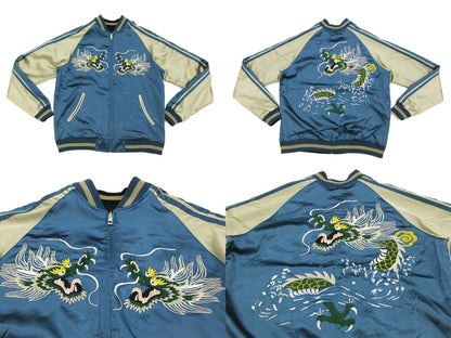 Japanesque Script Japanese Souvenir Jacket 3RSJ-501 Map Dragon Men's Sukajan Black/Beige