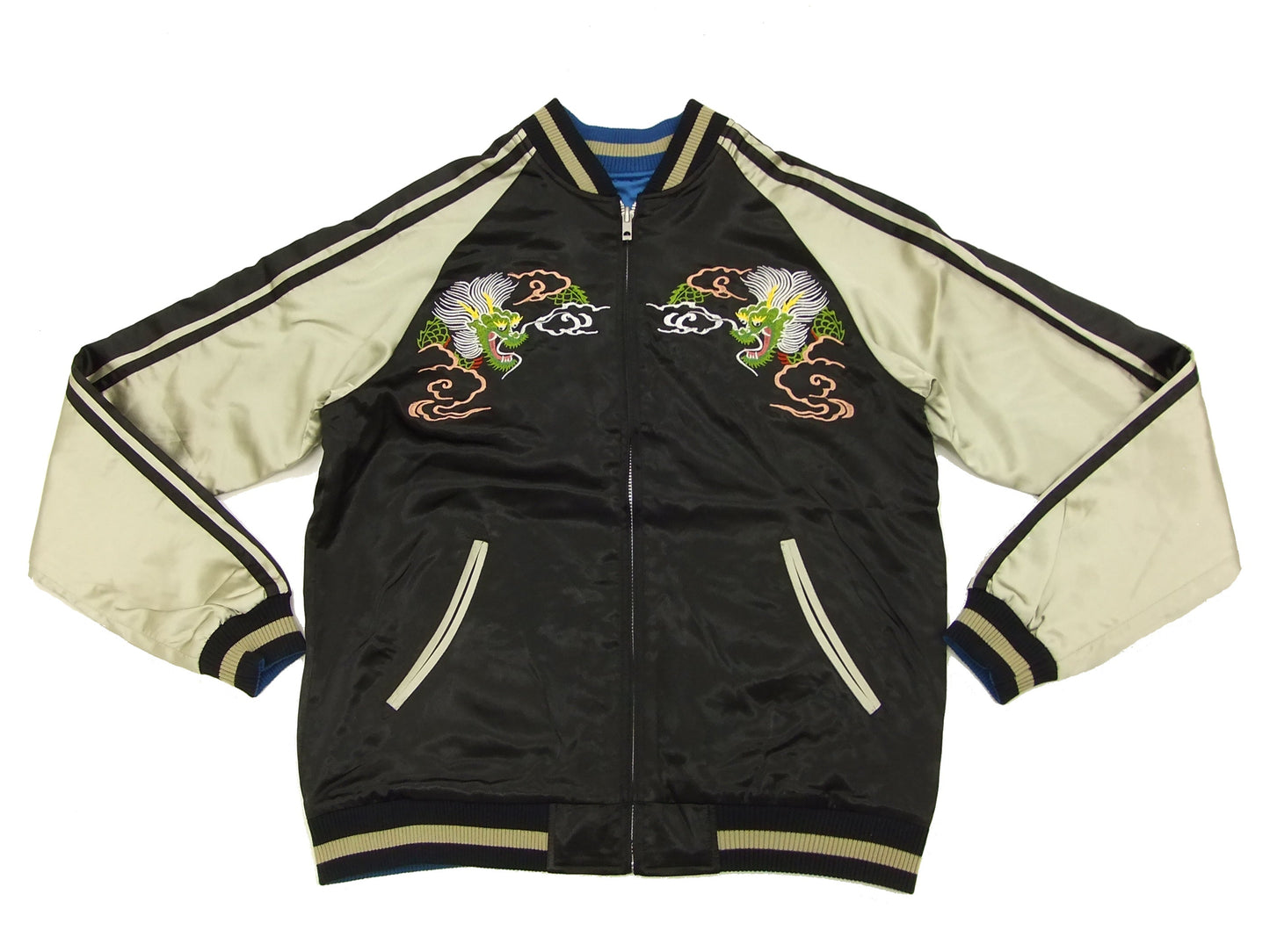 Japanesque Script Japanese Souvenir Jacket 3RSJ-501 Map Dragon Men's Sukajan Black/Beige