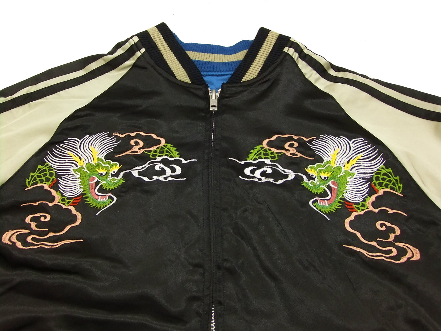 Japanesque Script Japanese Souvenir Jacket 3RSJ-501 Map Dragon Men's Sukajan Black/Beige