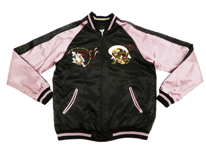 Japanesque Men's Japanese Souvenir Jacket Koi Fish and Fuujin Sukajan 3RSJ-504 Black