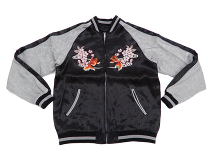 Japanesque Men's Japanese Souvenir Jacket Goldfish Embroidery Sukajan 3RSJ-702 Black/Gray