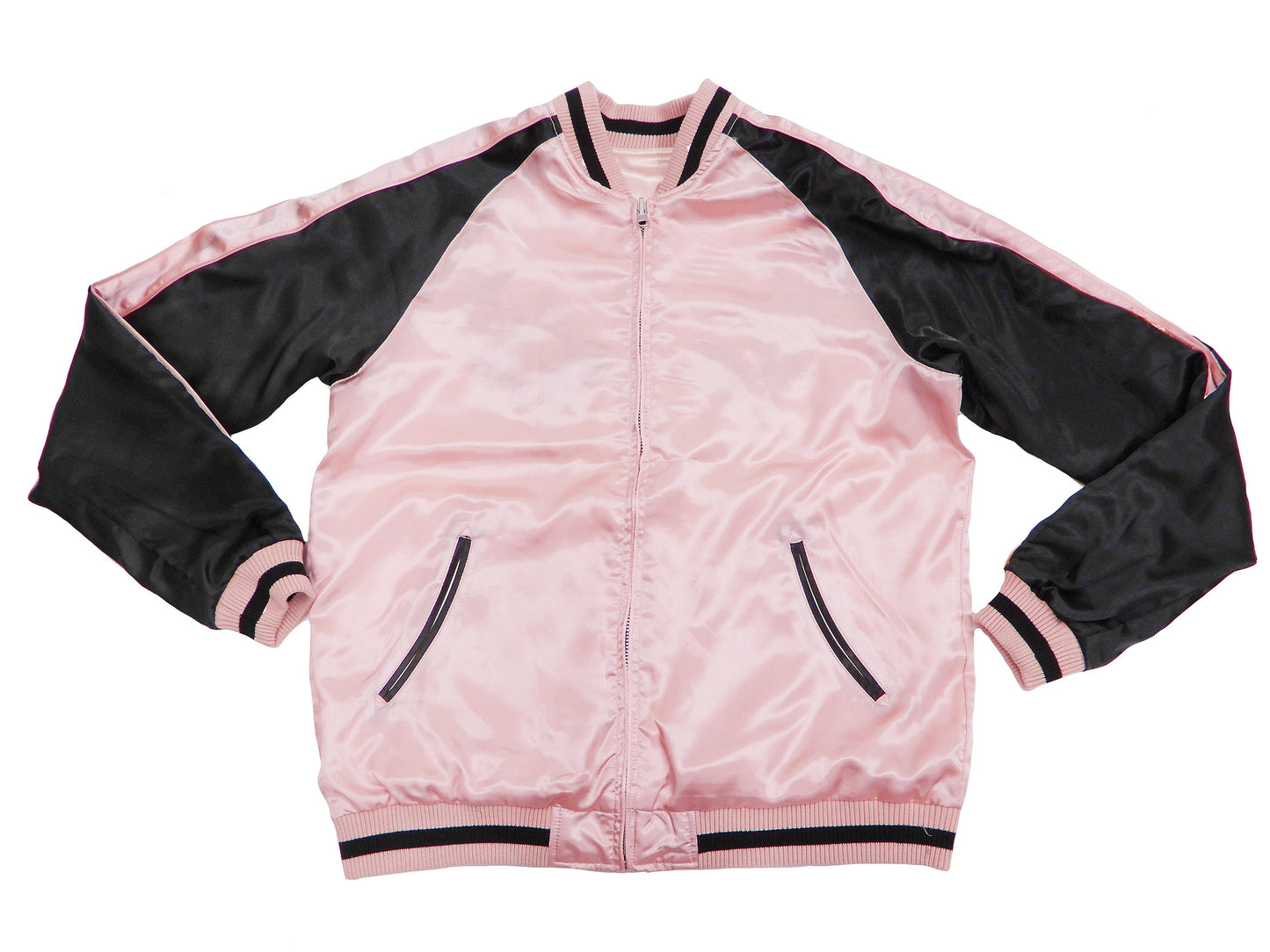 Japanesque Men's Japanese Souvenir Jacket Goldfish Embroidery Sukajan 3RSJ-702 Pink/Black