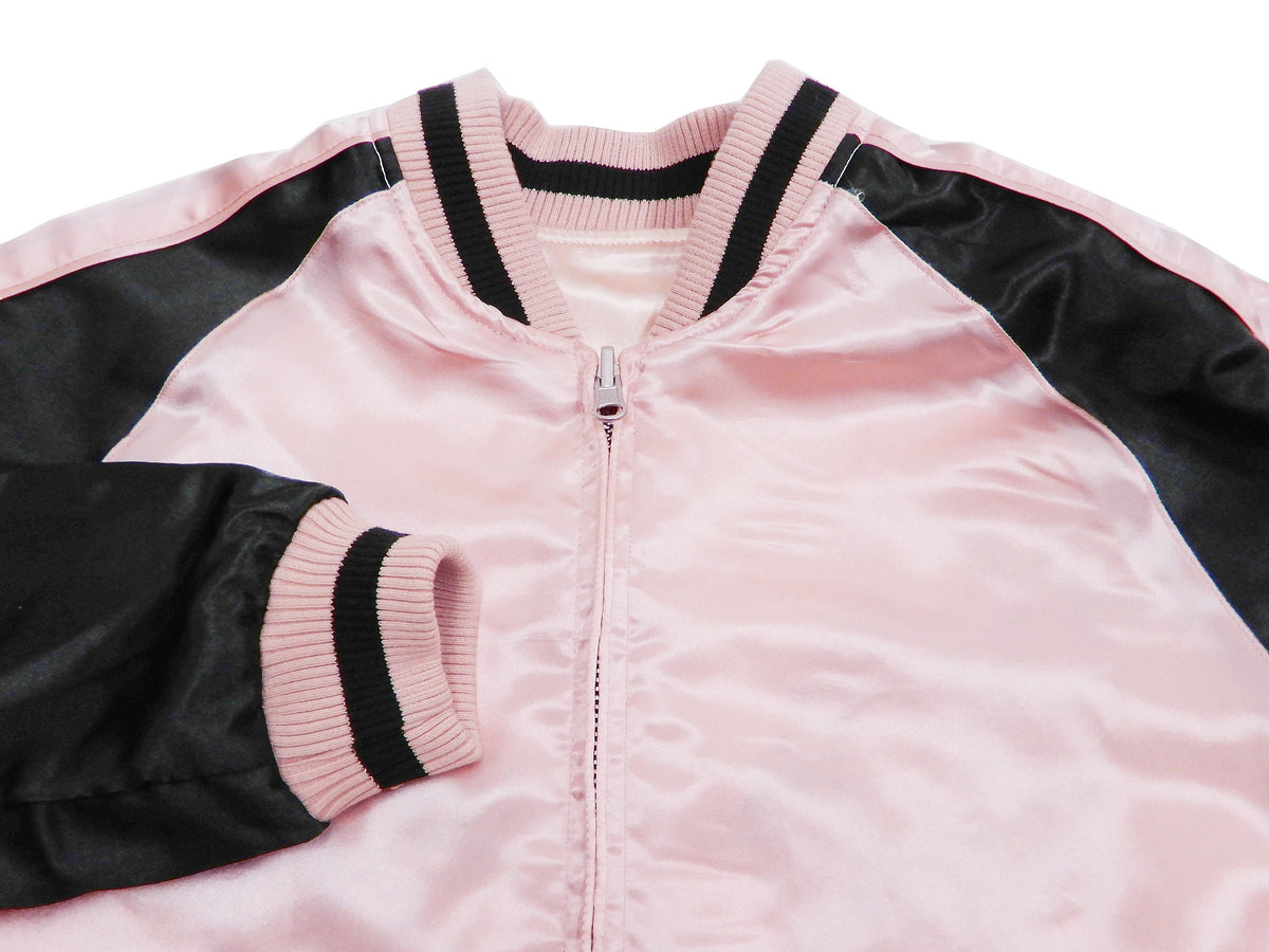 Japanesque Men's Japanese Souvenir Jacket Goldfish Embroidery Sukajan 3RSJ-702 Pink/Black