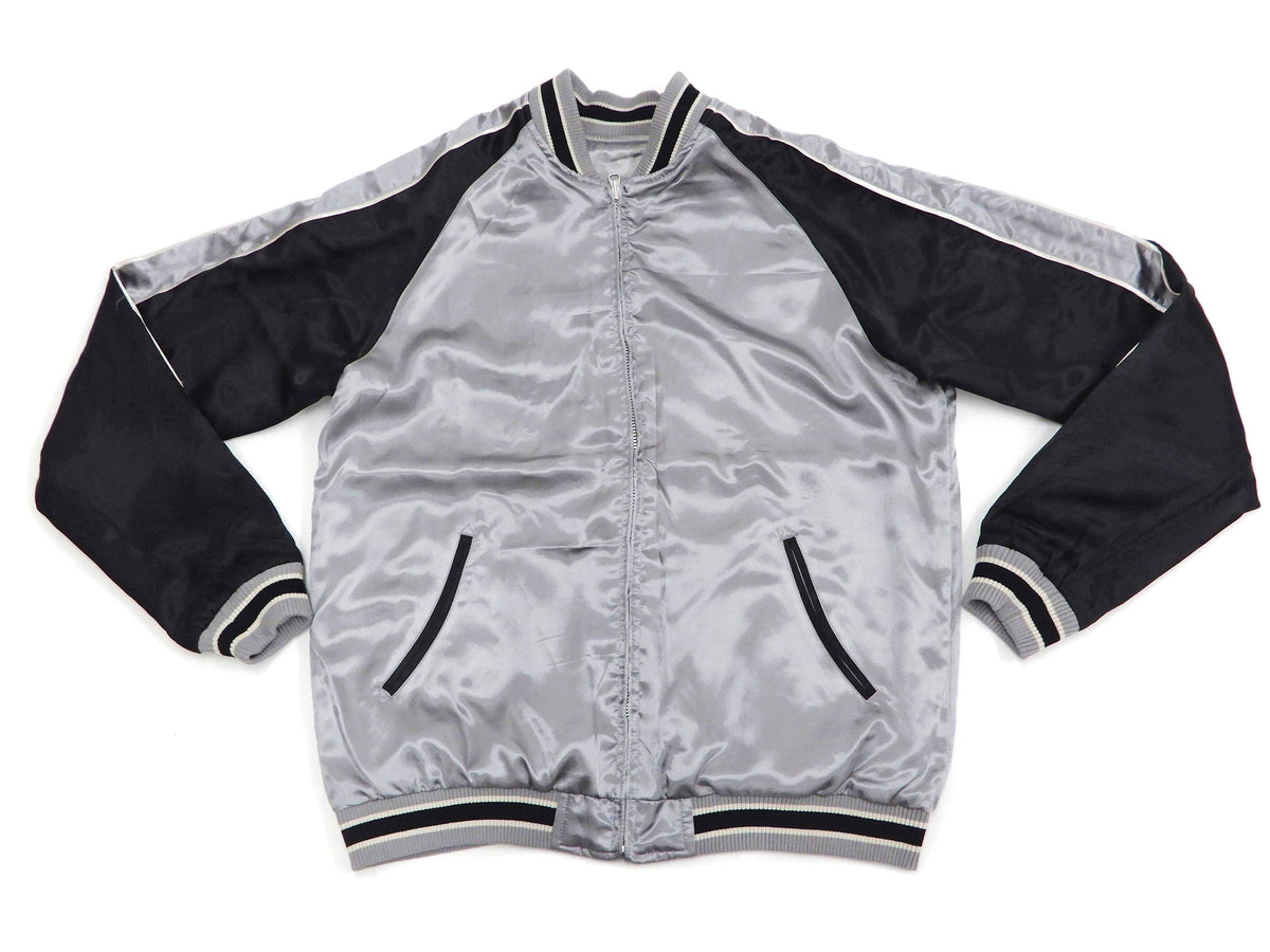 Japanesque Sukajan Men's Japanese Souvenir Jacket Japanese Bush Warbler 3RSJ-751 Gray/Black