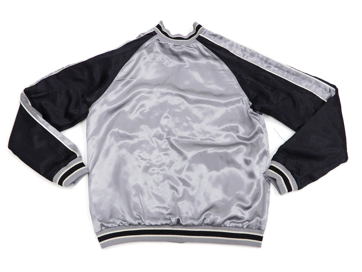 Japanesque Sukajan Men's Japanese Souvenir Jacket Japanese Bush Warbler 3RSJ-751 Gray/Black