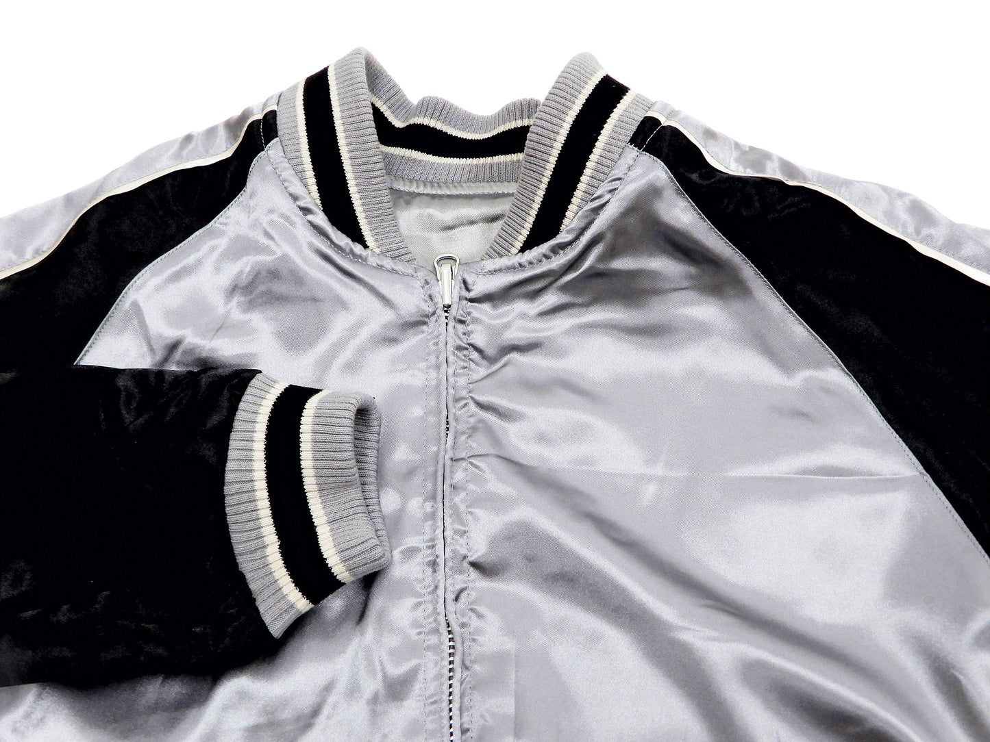 Japanesque Sukajan Men's Japanese Souvenir Jacket Japanese Bush Warbler 3RSJ-751 Gray/Black