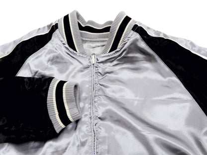 Japanesque Sukajan Men's Japanese Souvenir Jacket Japanese Bush Warbler 3RSJ-751 Gray/Black