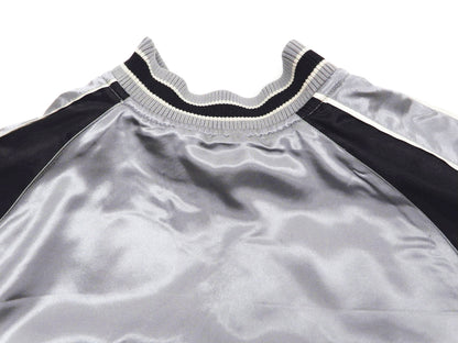 Japanesque Sukajan Men's Japanese Souvenir Jacket Japanese Bush Warbler 3RSJ-751 Gray/Black