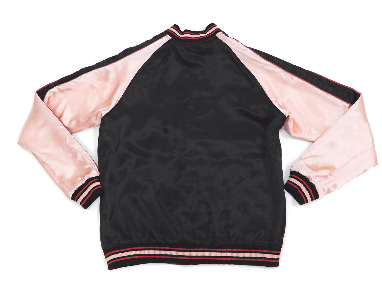 Japanesque Sukajan Jacket Men's Japanese Souvenir Jacket Japanese Crane 3RSJ-752 Black/Pink