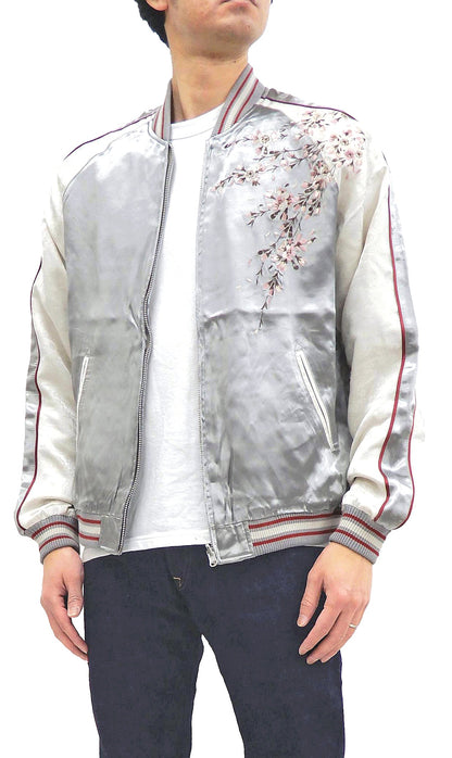 Japanesque Sukajan Jacket Men's Japanese Souvenir Jacket Weeping Cherry 3RSJ-753 Gray/Off