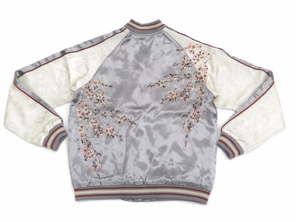 Japanesque Sukajan Jacket Men's Japanese Souvenir Jacket Weeping Cherry 3RSJ-753 Gray/Off