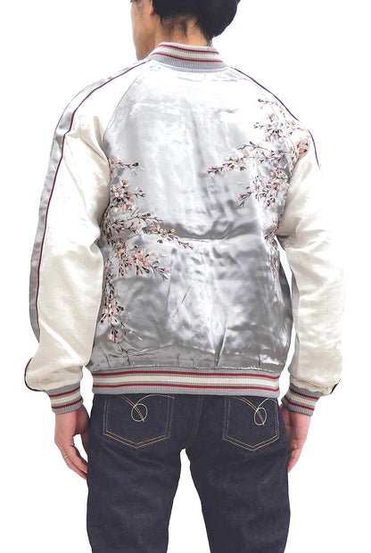 Japanesque Sukajan Jacket Men's Japanese Souvenir Jacket Weeping Cherry 3RSJ-753 Gray/Off