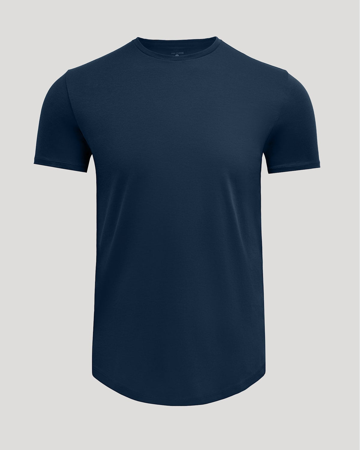 Navy Pima Cotton Blend Curved Hem Crew