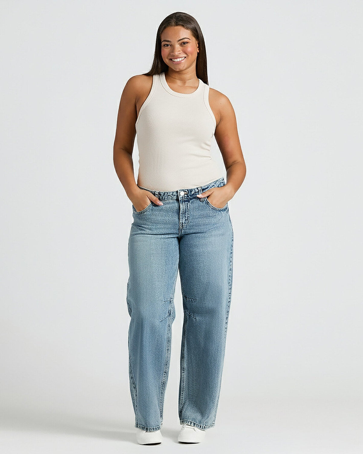 Womens Oatmeal Ribbed High Neck Tank
