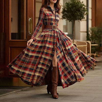 Women's Printed Lapel Slim-Fit Dress – Elegant Commuter Style
