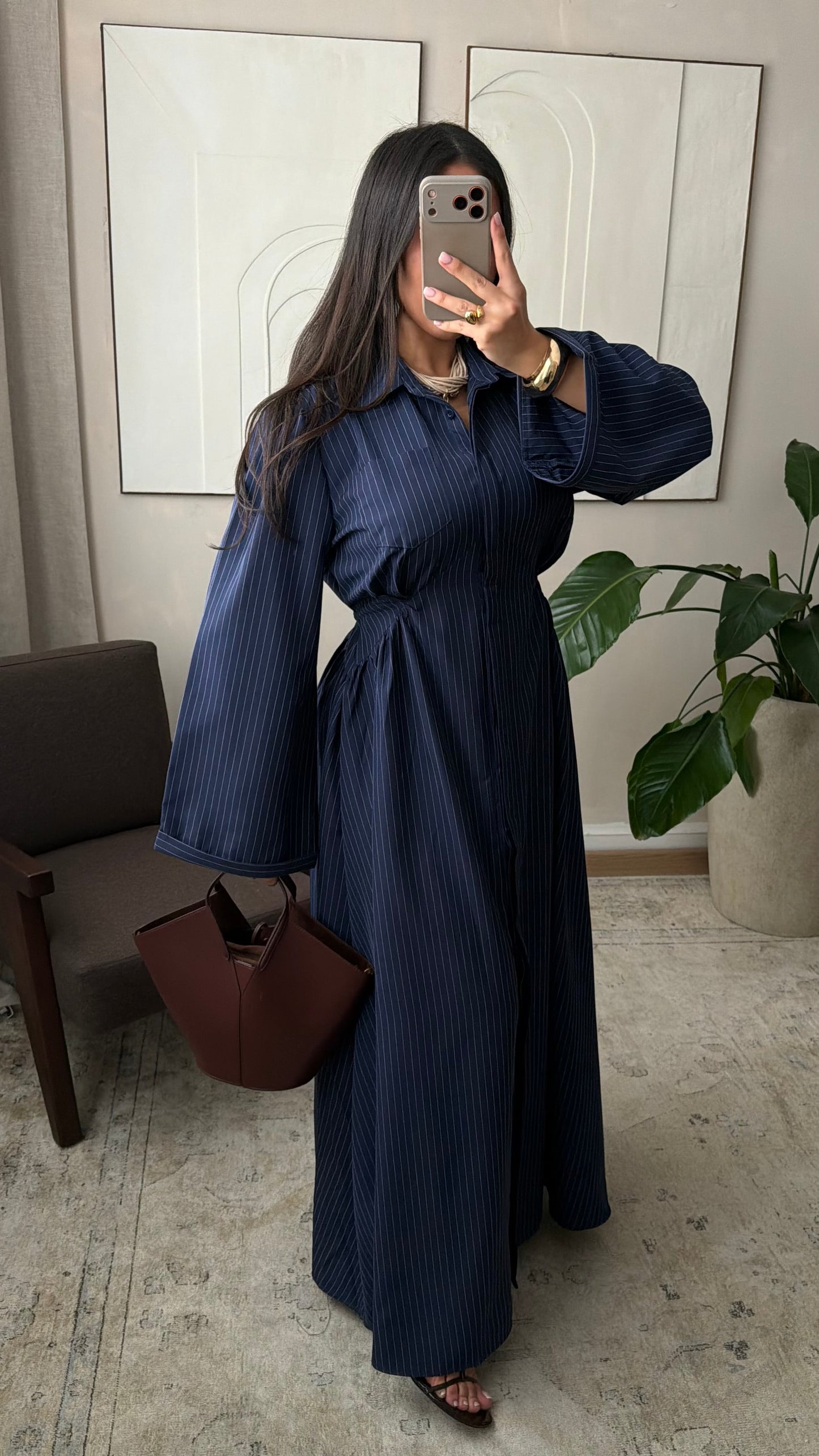 Robe Cintree A Rayures I Bleu Marine