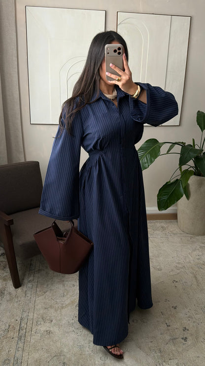 Robe Cintree A Rayures I Bleu Marine