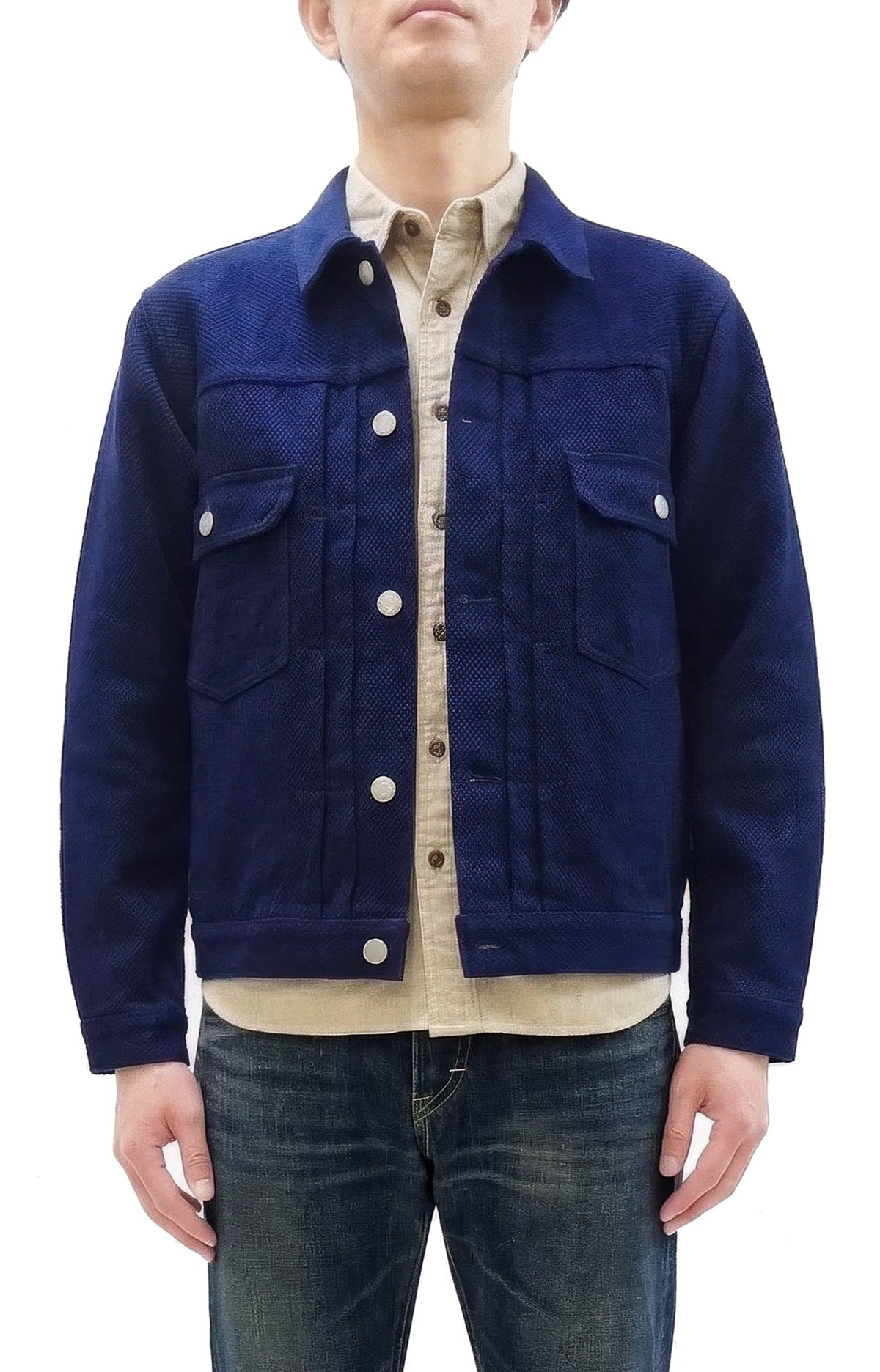 Studio D'artisan Men's 14 oz Selvedge Sashiko Jacket - Type II Style - Deep Indigo One Wash - Made in Japan (SDA 4619)