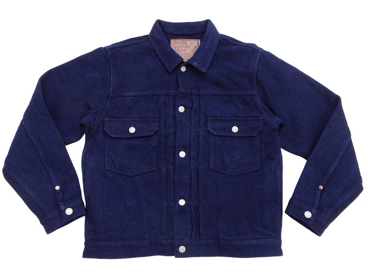 Studio D'artisan Men's 14 oz Selvedge Sashiko Jacket - Type II Style - Deep Indigo One Wash - Made in Japan (SDA 4619)