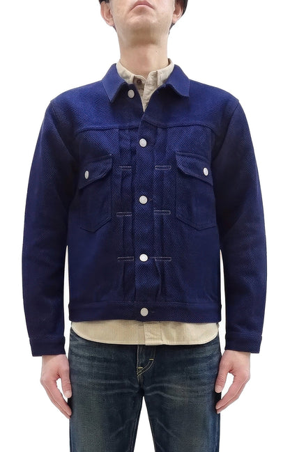 Studio D'artisan Men's 14 oz Selvedge Sashiko Jacket - Type II Style - Deep Indigo One Wash - Made in Japan (SDA 4619)