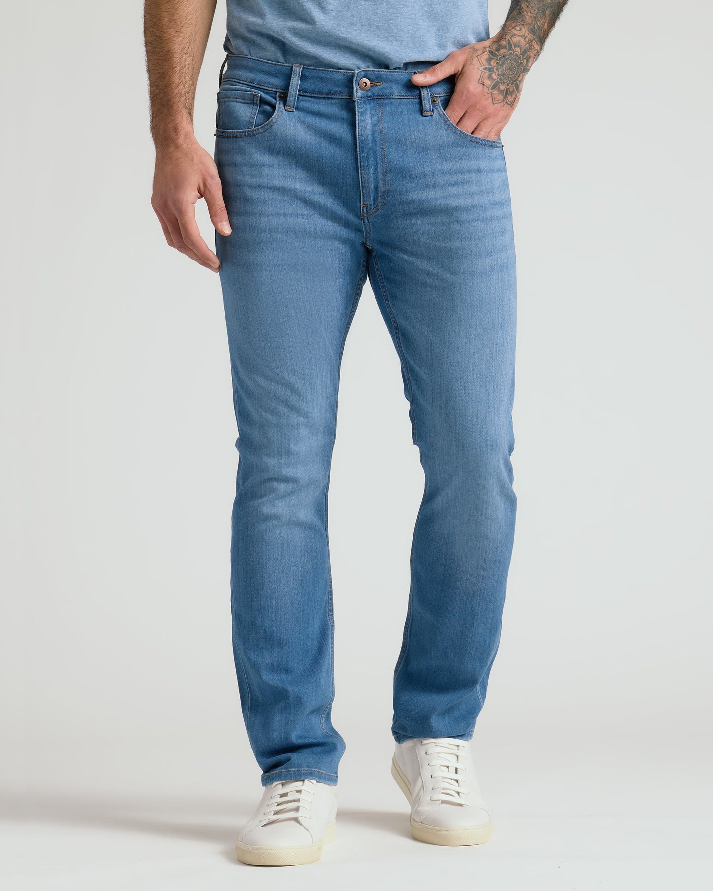 Medium Indigo Wash Straight Comfort Stretch Jeans
