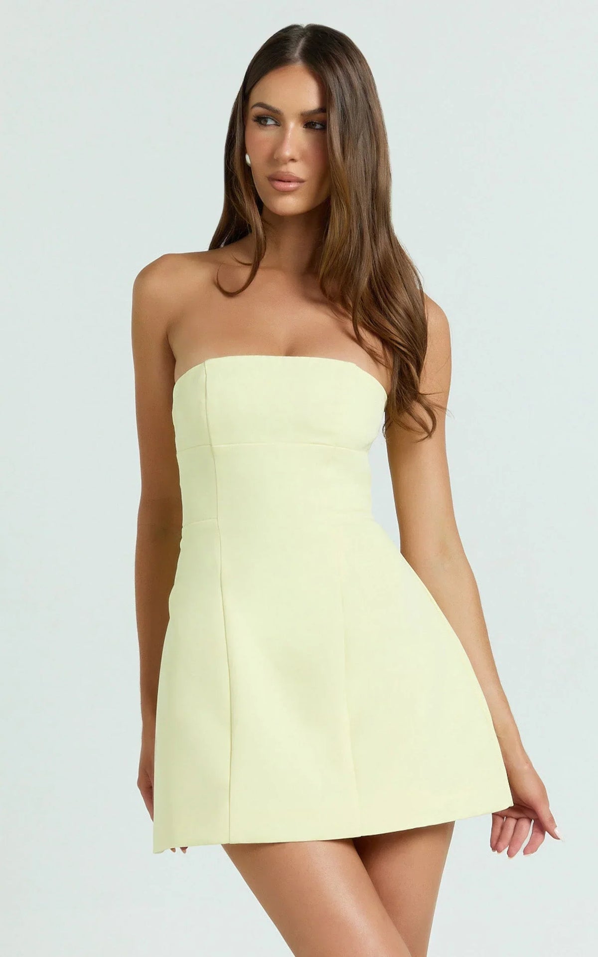 Catharine Mini Dress - Strapless A Line Dress in Lemon