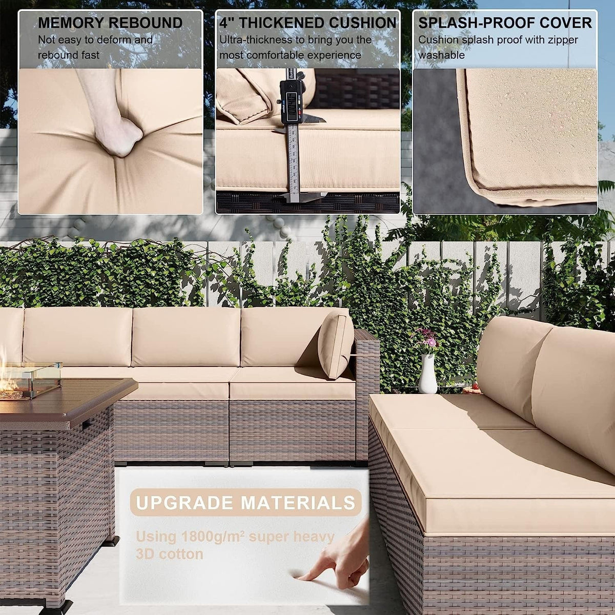 13 Piece Outdoor Patio Furniture Set with Fire Pit