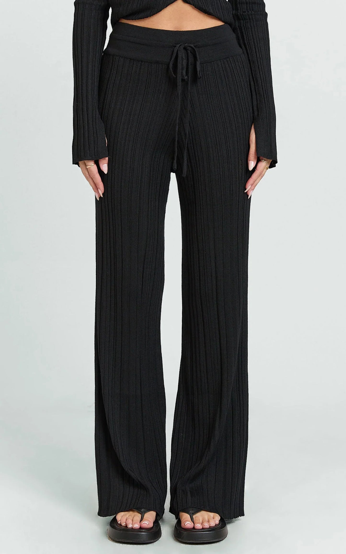 Kelsey Pants - High Drawstring Waist Knit Pants in Black