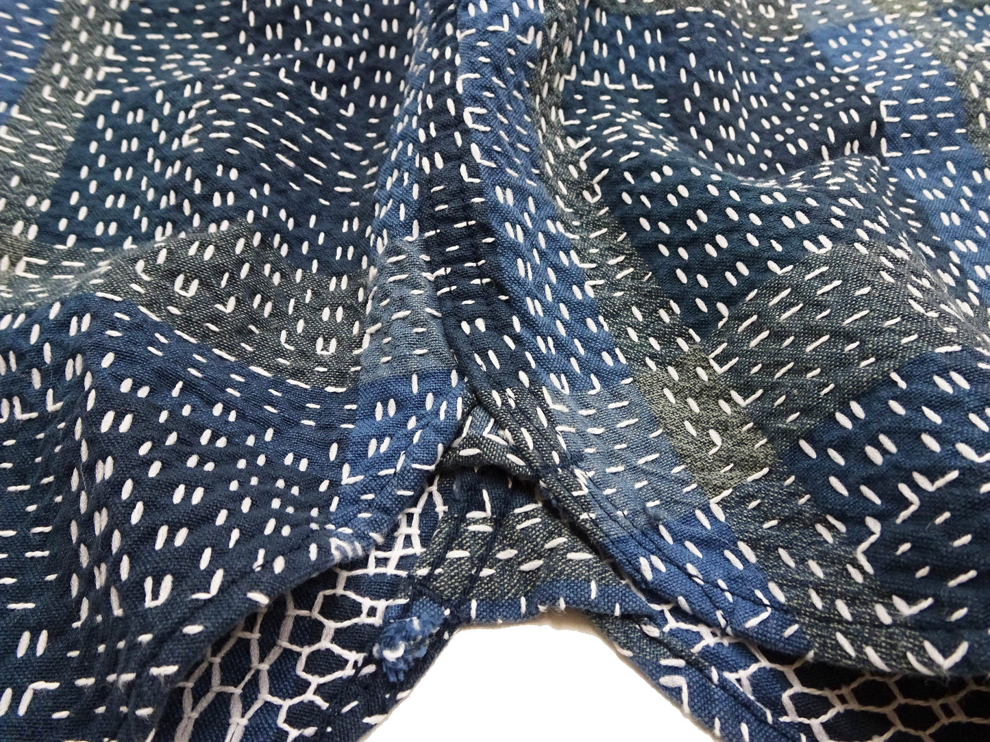 Studio D'Artisan Men's Heavyweight Jacquard Work Shirt, Sashiko Stitch Boro/Noragi-Inspired Slub Plaid, 100% Cotton, Made in Japan (SDA 5651 Blue)