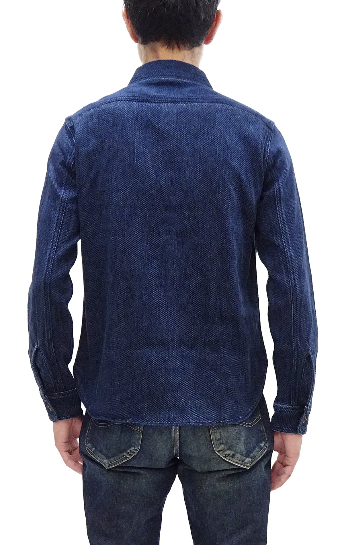 Studio D'artisan Indigo Sashiko Shirt SDA Men's Casual Long Sleeve Sashiko Dobby Button Up Work Shirt 5713U Pre-faded Indigo