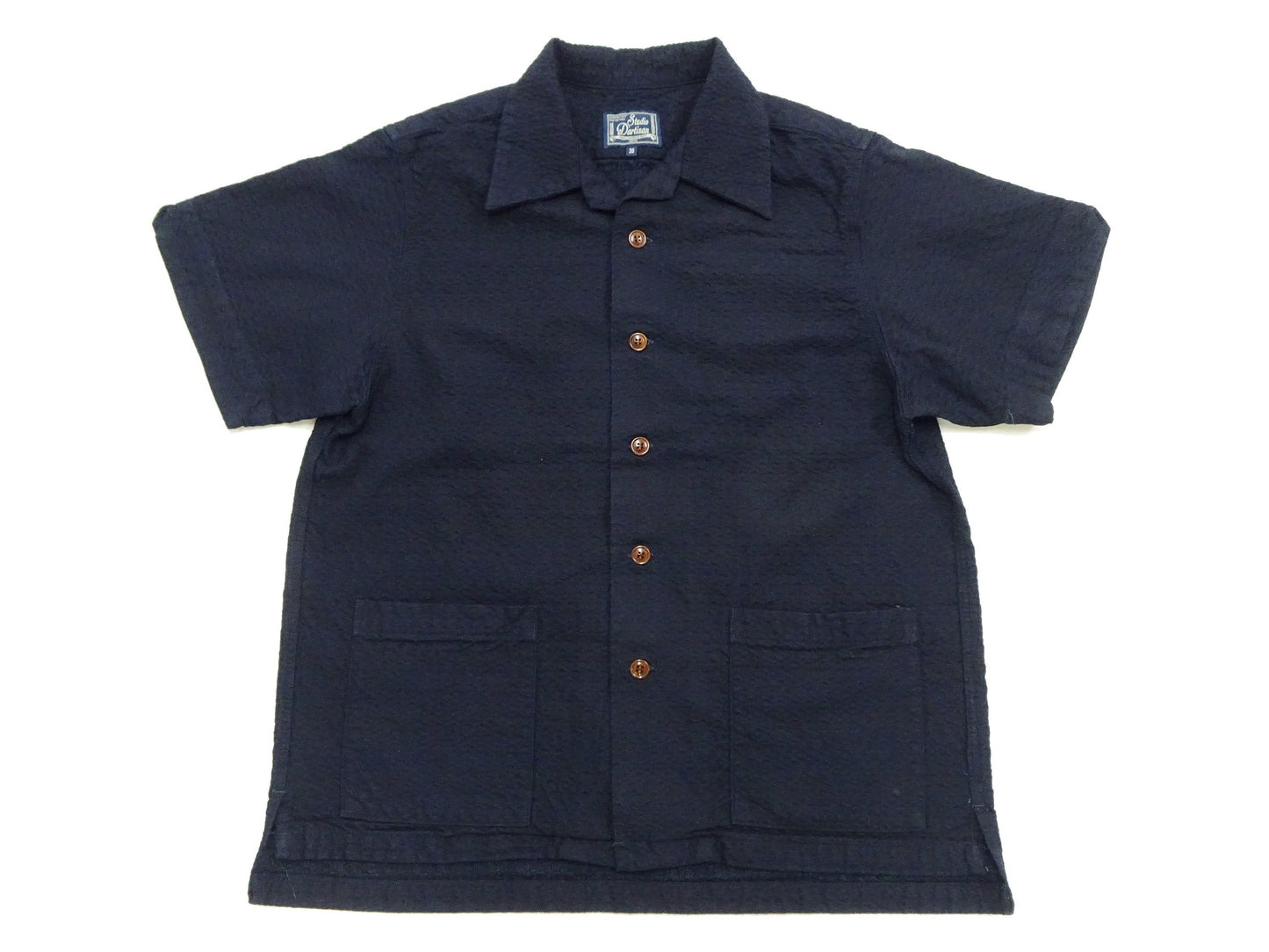 Studio D'Artisan Indigo Dobby Camp Collar Shirt - Men's Short Sleeve Casual Shirt with Relaxed Resort-Style Design - 5724 Deep-Indigo