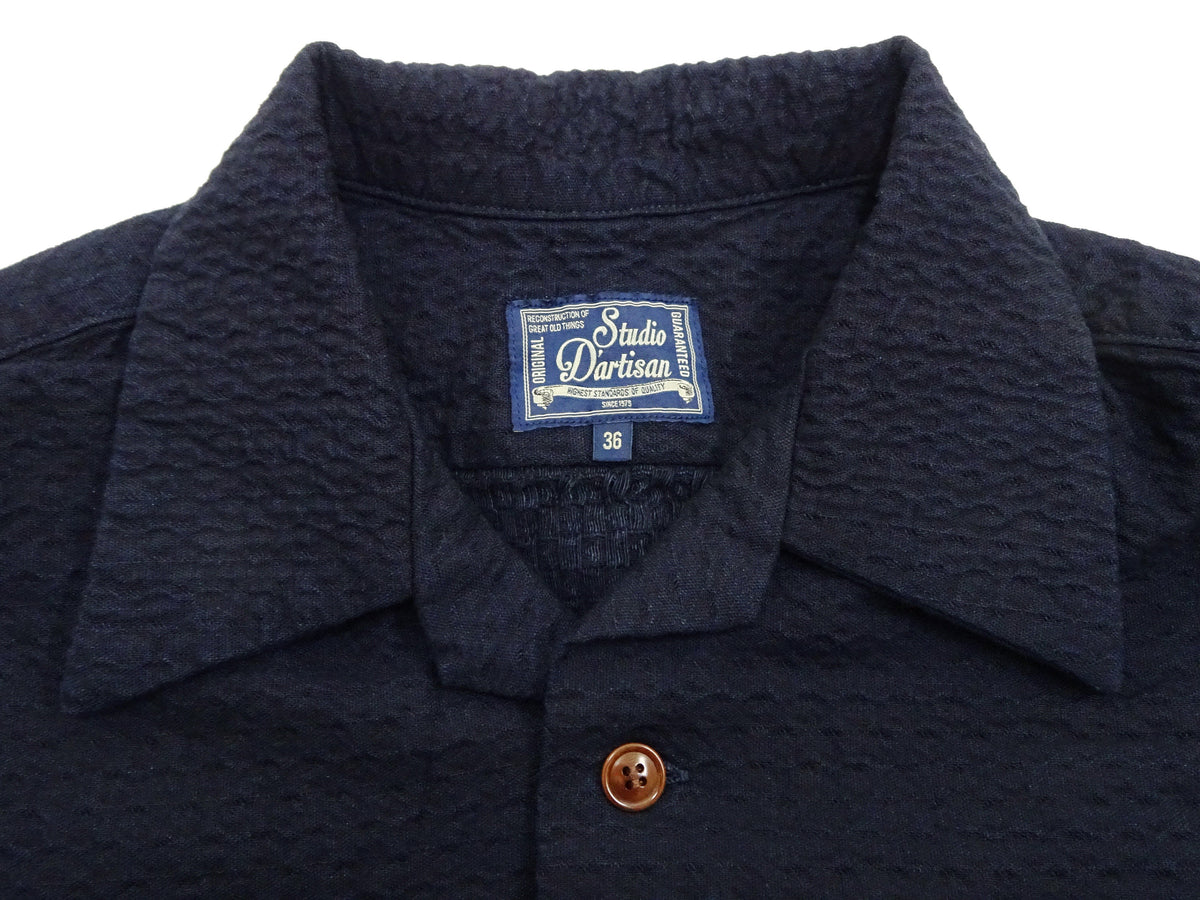 Studio D'Artisan Indigo Dobby Camp Collar Shirt - Men's Short Sleeve Casual Shirt with Relaxed Resort-Style Design - 5724 Deep-Indigo