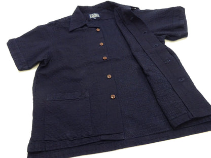 Studio D'Artisan Indigo Dobby Camp Collar Shirt - Men's Short Sleeve Casual Shirt with Relaxed Resort-Style Design - 5724 Deep-Indigo