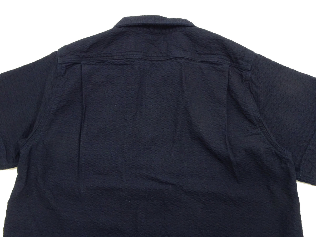 Studio D'Artisan Indigo Dobby Camp Collar Shirt - Men's Short Sleeve Casual Shirt with Relaxed Resort-Style Design - 5724 Deep-Indigo