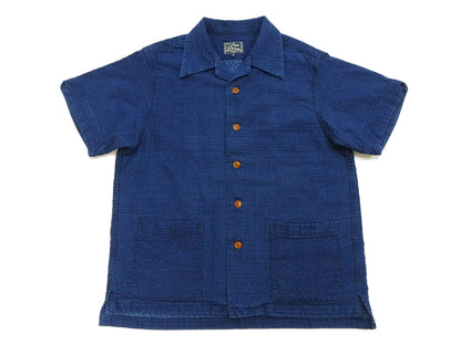 Studio D'Artisan Indigo Dobby Camp Collar Shirt - Men's Short Sleeve Casual Shirt with Relaxed Resort-Style Design - 5724U Faded-Indigo