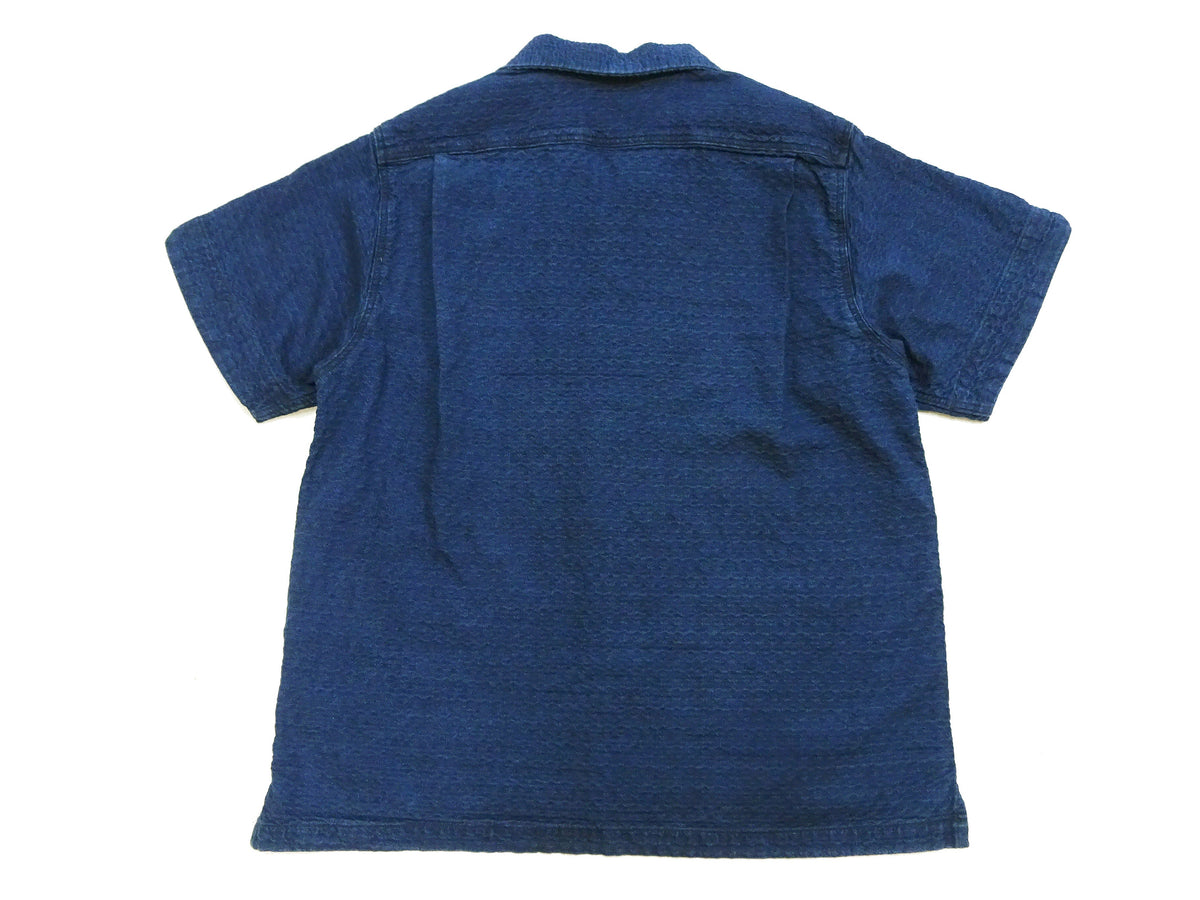 Studio D'Artisan Indigo Dobby Camp Collar Shirt - Men's Short Sleeve Casual Shirt with Relaxed Resort-Style Design - 5724U Faded-Indigo