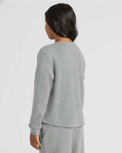 Girls Heather Gray Long Sleeve Boxy Waffle Henley