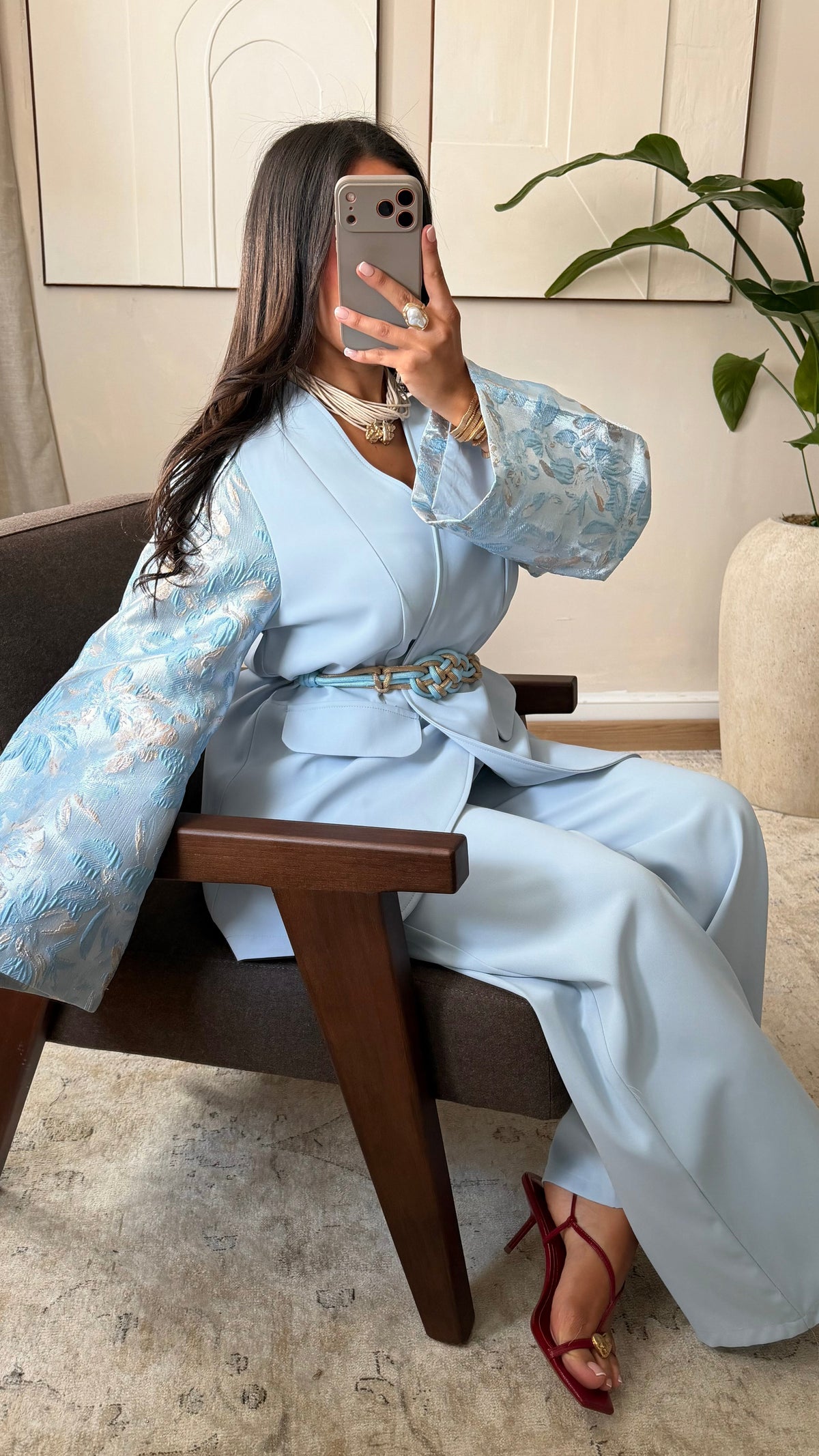 Ensemble tailleur manches brocard | Bleu