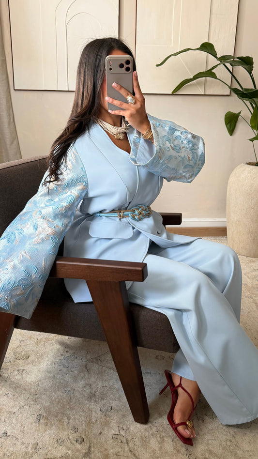Ensemble tailleur manches brocard | Bleu