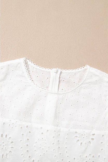 White Floral Eyelet Embroidered Sleeveless Shift Dress