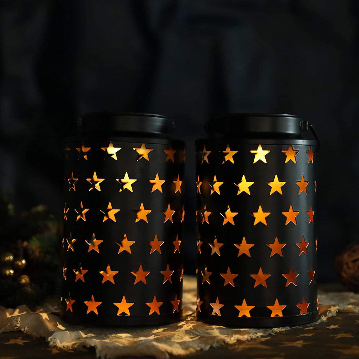 2 Pack Solar Lantern Lights Outdoor (Hollow Stars)