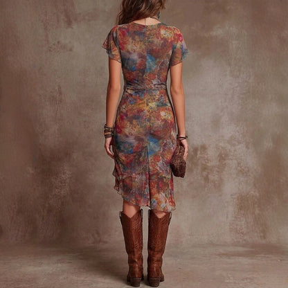 Women’s Slim-Fit Printed V-Neck Defined Waist Dress