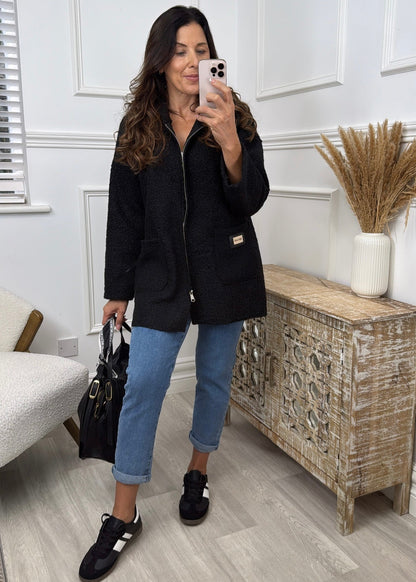 Kylie Black Hooded Coatigan