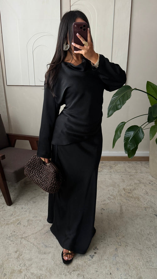 Ensemble satiné jupe ALARA I Noir